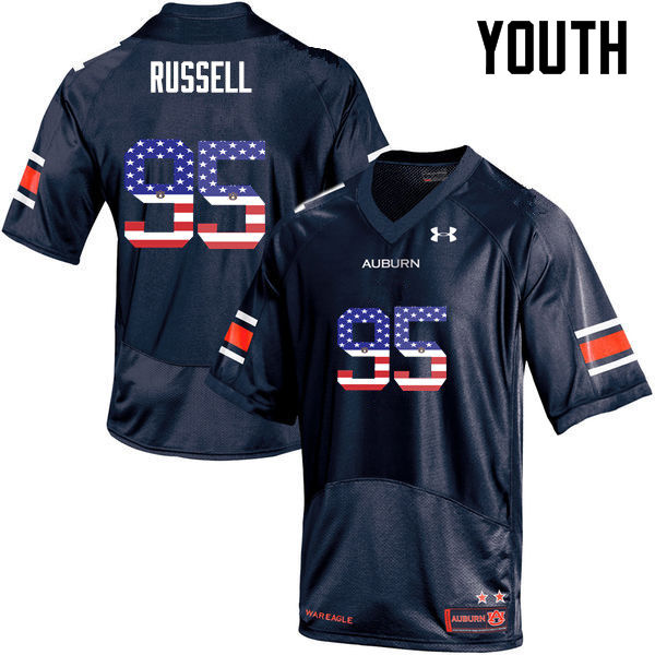 Auburn Tigers Youth Dontavius Russell #95 Navy Under Armour Stitched College USA Flag Fashion NCAA Authentic Football Jersey CLE1574PI